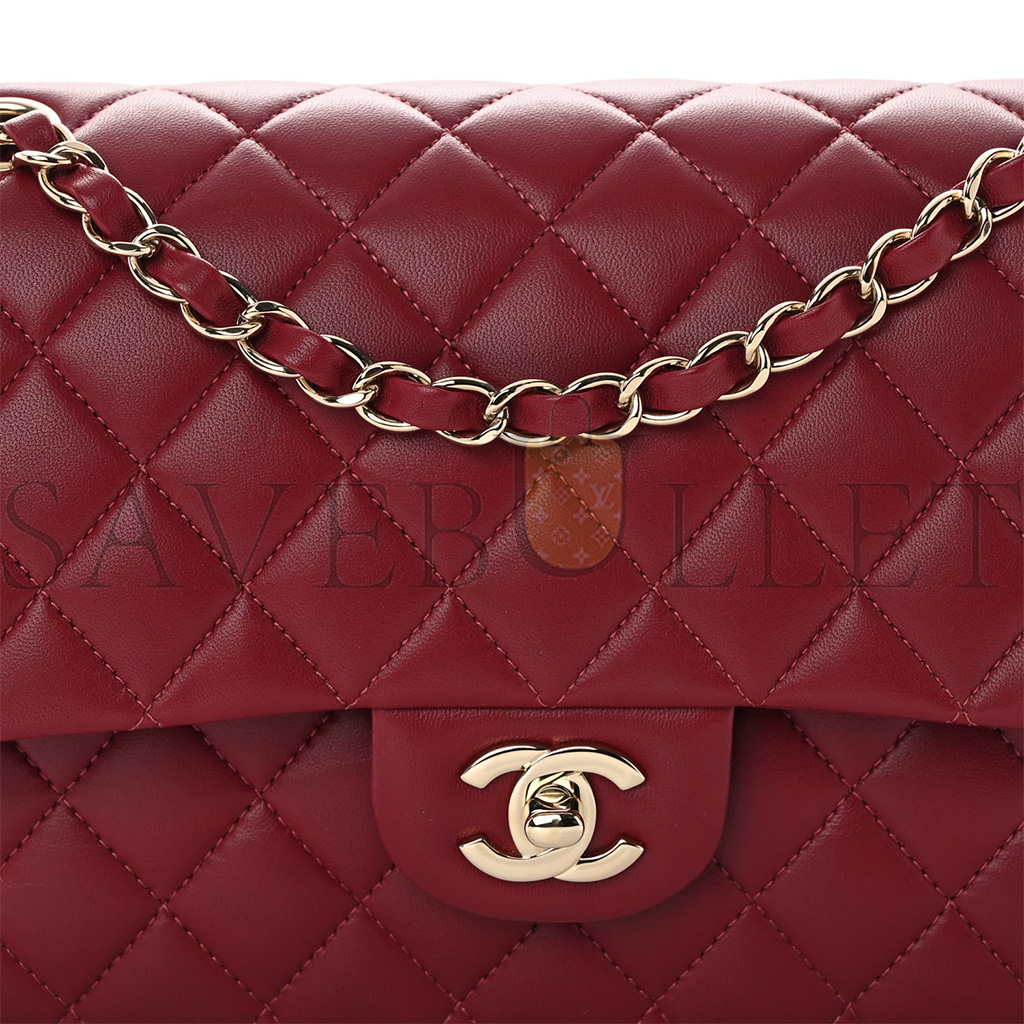 CHANEL CALFSKIN QUILTED MEDIUM DOUBLE FLAP DARK RED ROSE GOLD HARDWARE (25*15*6cm)